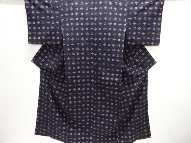 花に十字模様織り出し手織り紬着物